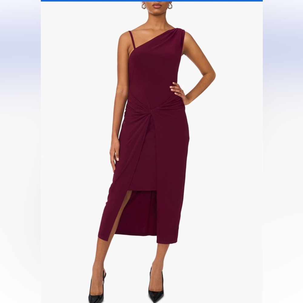 Halogen Elegant Burgundy One-Shoulder Dress NWT